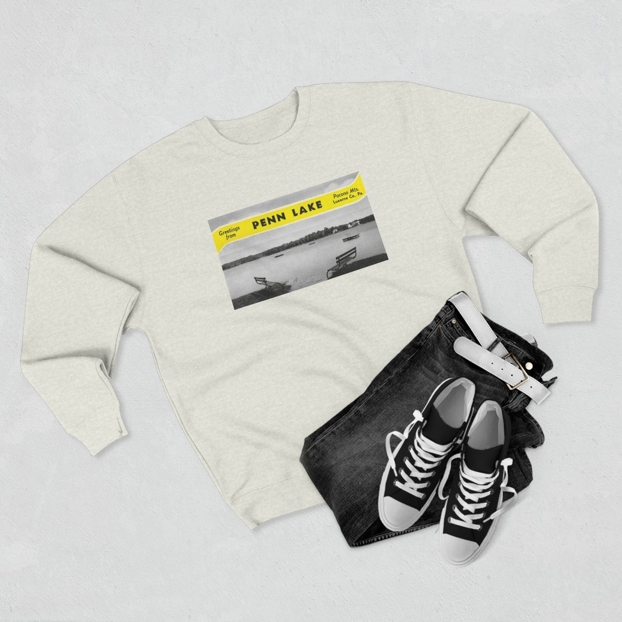 Penn Lake Vintage Cozy Crewneck Sweatshirt – Retro Postcard Style